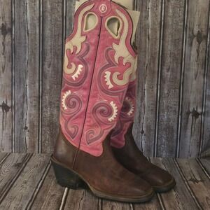 Sz 6 B Womens Tony Lama 3R Madera Pink Brown Leather Buckaroo Western Boots